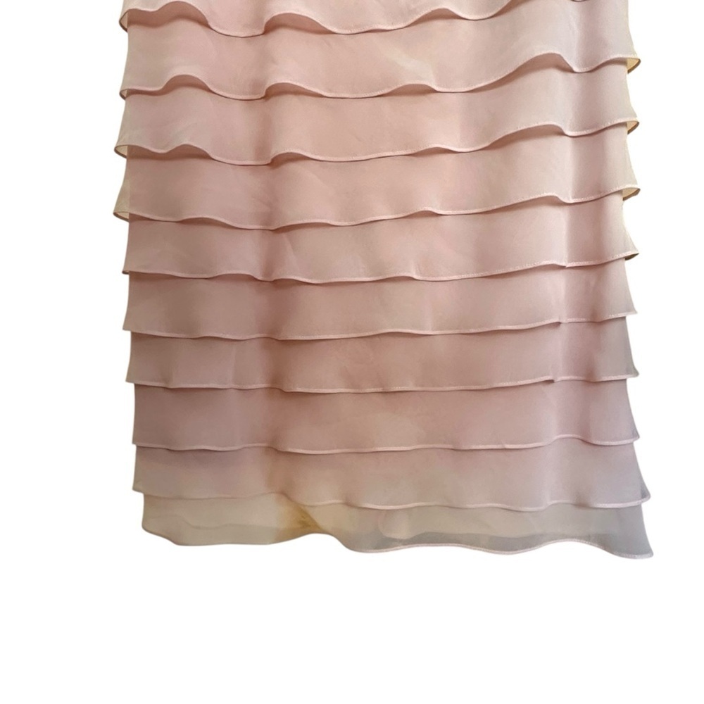 Adrianna Papell Light Pink Blush Ruffle Chiffon Ruffle Lace Dress 8 - Picture 5 of 10